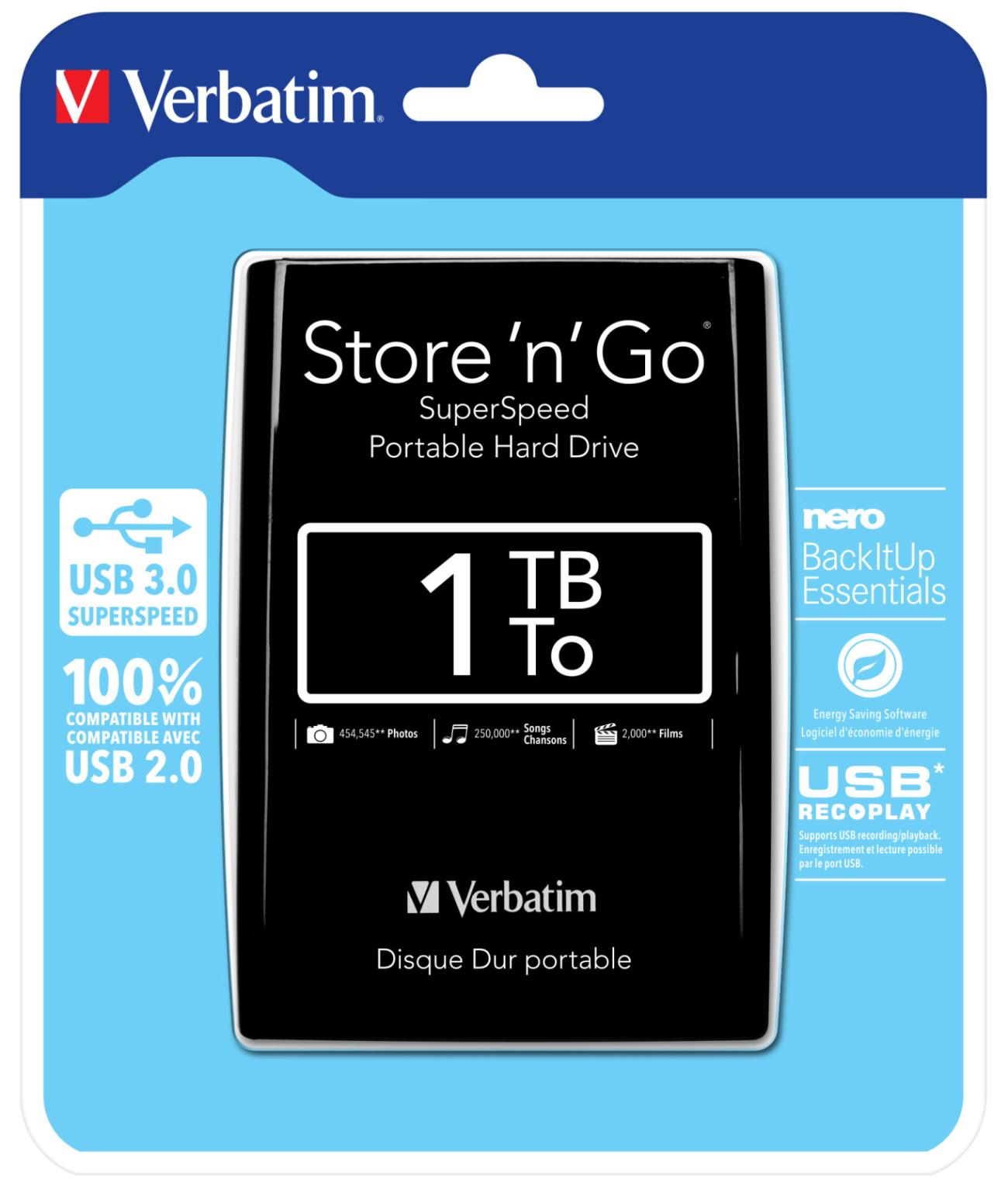 Verbatim Disco Rigido Portatile 1TB USB 3.0 2.5" Nero - Hard Disk Esterno