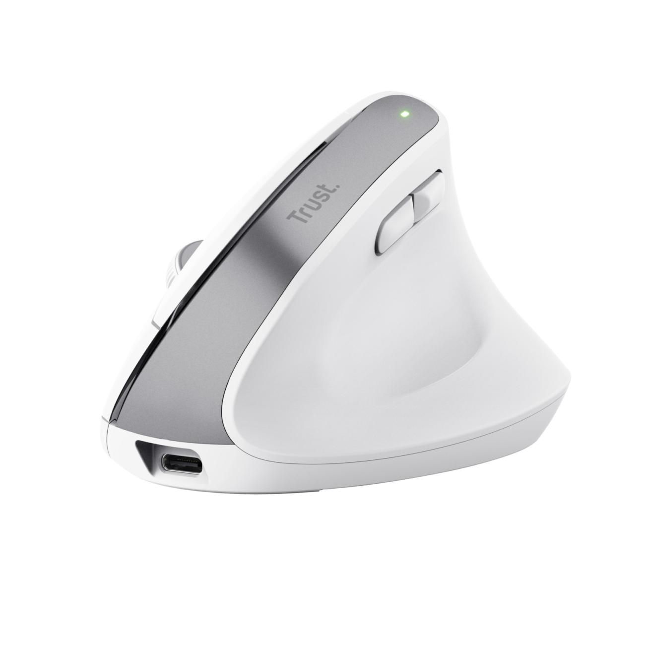 Trust Bayo+ 25399 Mouse Ergonomico Verticale Wireless Bianco 2400 DPI 6 Tasti