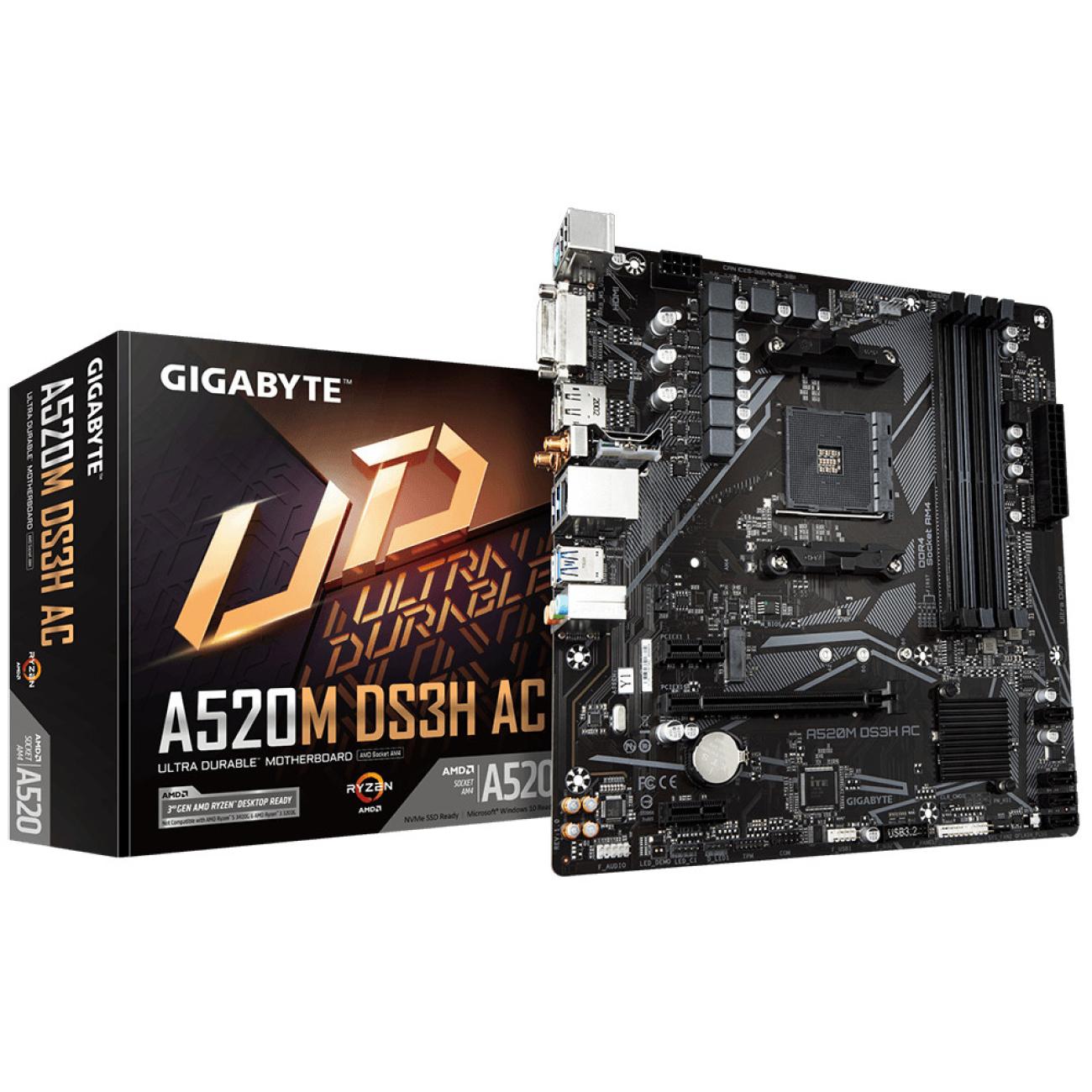 GIGABYTE A520M DS3H AC Scheda Madre AMD Ryzen Socket AM4 DDR4 micro ATX