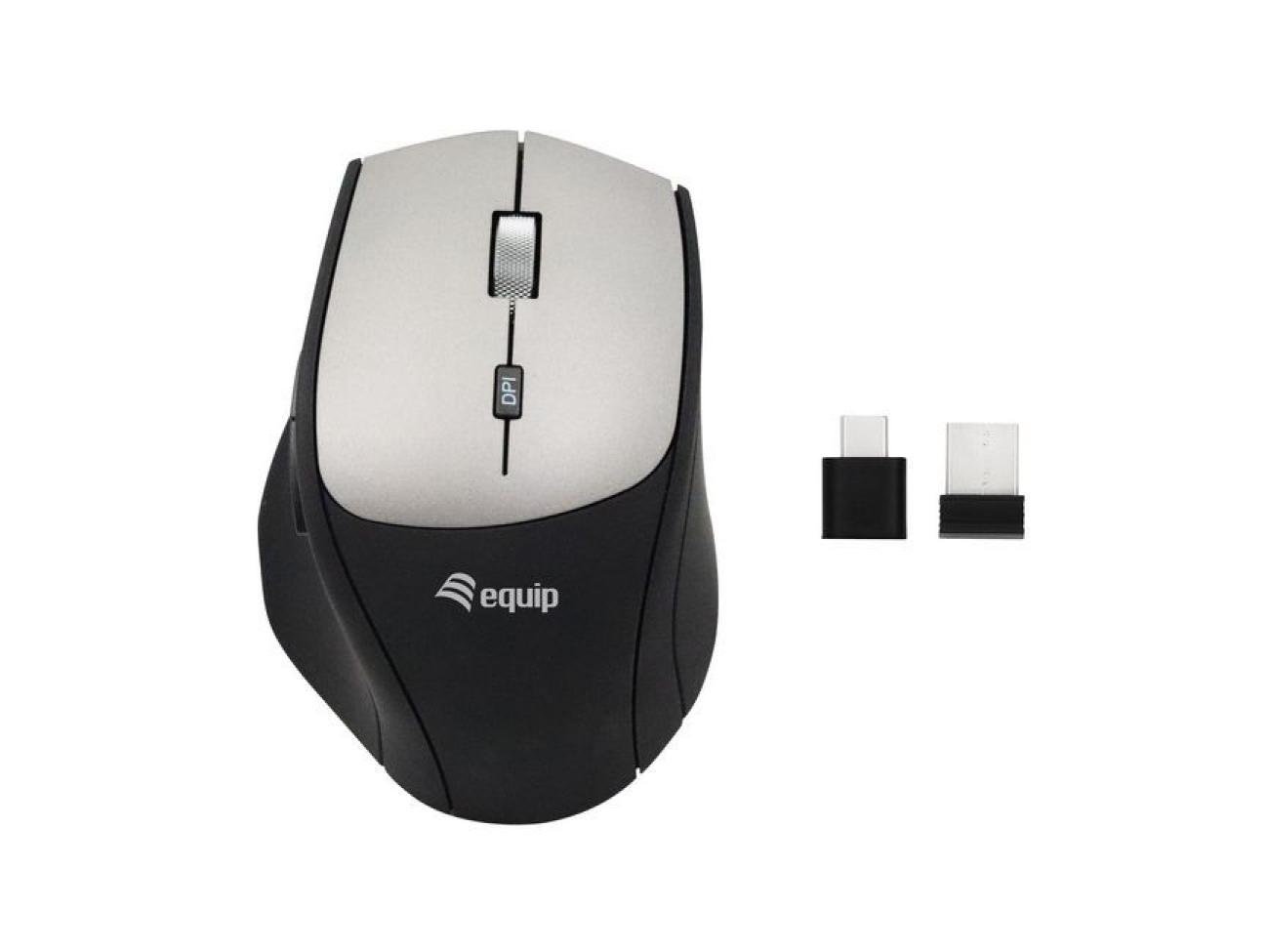 Mouse Wireless Equip per Ufficio, 2400 DPI, 6 Tasti, Ottico, Nero, per Mano Destra