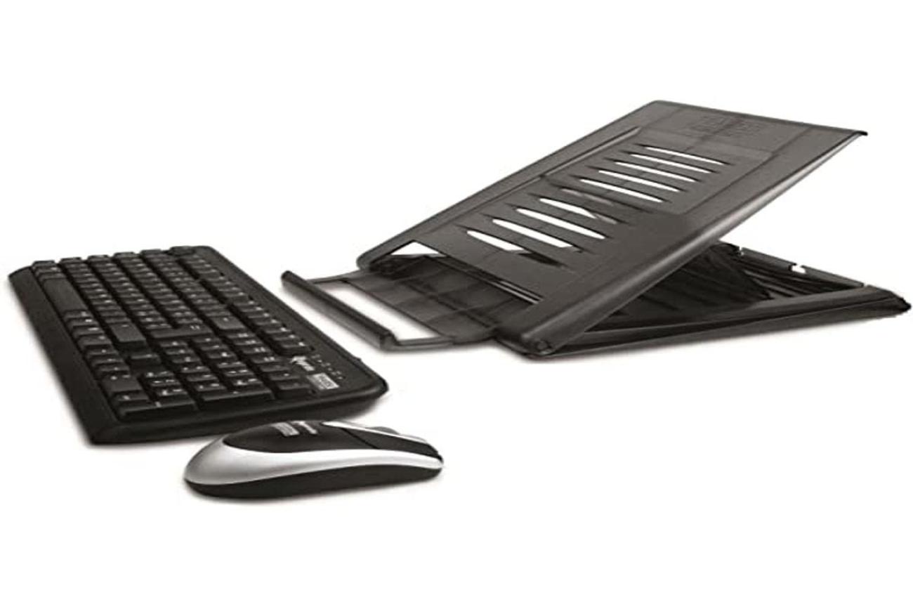 Hamlet XTMS100KMW Supporto per Notebook con Tastiera e Mouse Wireless Nero