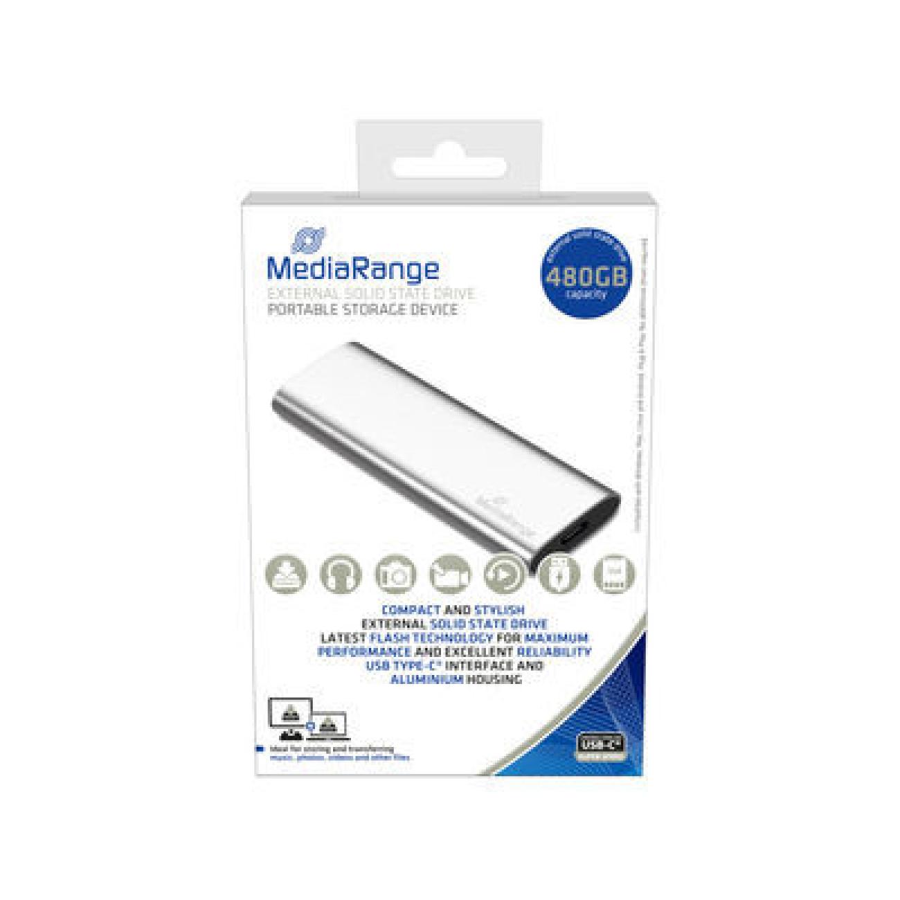 MediaRange MR1102 SSD Esterno 480GB USB-C 3.2 Gen2 NVMe Argento Alluminio