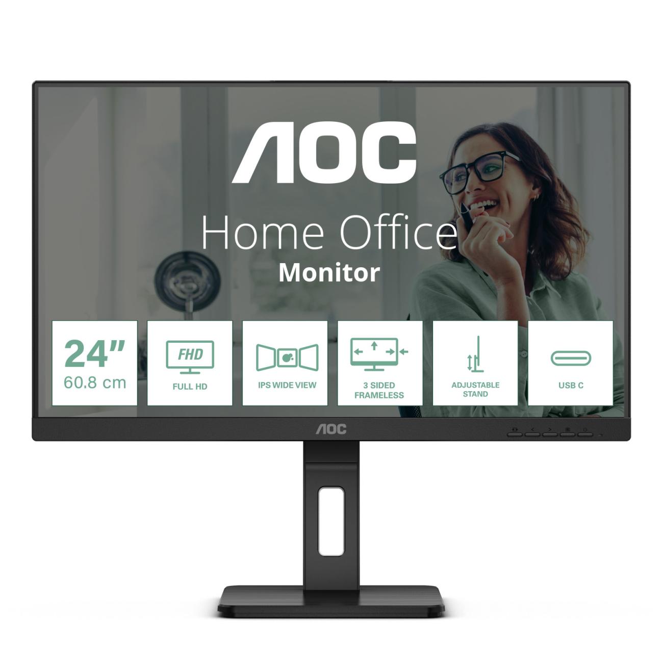 AOC 24P3CV Monitor LED 23.8" Full HD IPS 75Hz HDMI/DP/USB-C Nero per Ufficio