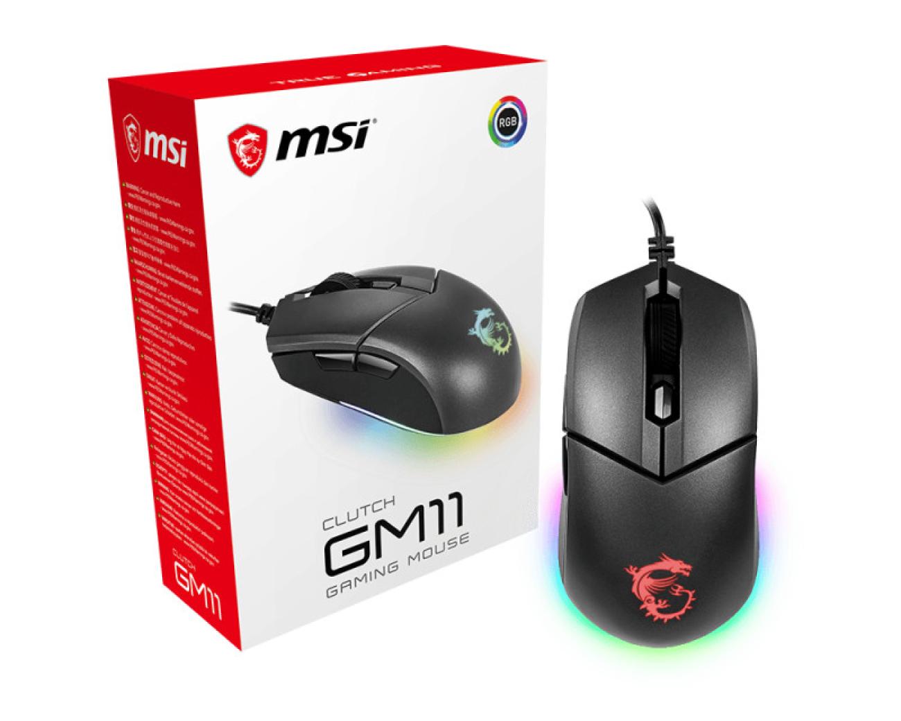 MSI Clutch GM11 Mouse da Gaming per Mancini 5000 DPI Ottico USB Nero