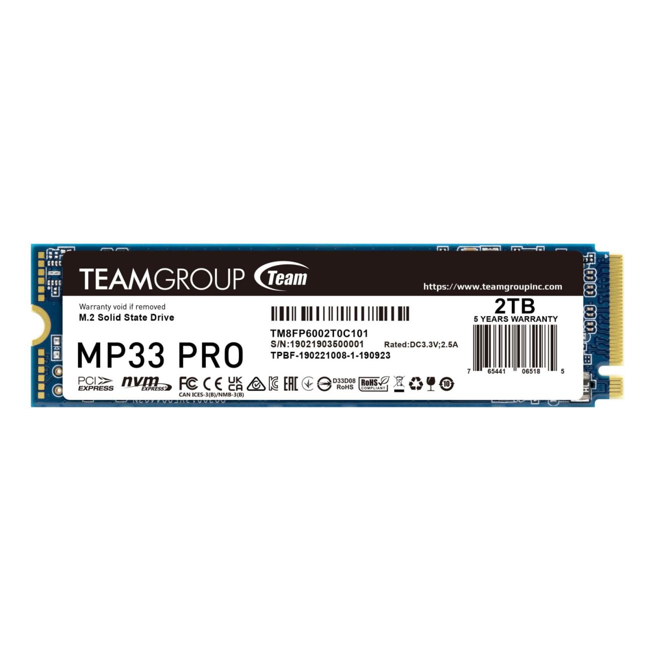 TEAMGROUP MP33 Pro SSD M.2 2TB PCIe 3.0 NVMe 2100MB/s Componenti per Computer