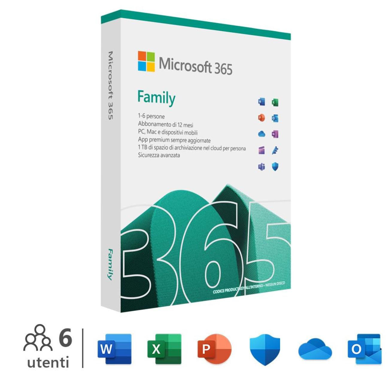 Microsoft 365 Family | Abbonamento 12 mesi | 6 utenti | PC/Mac/tablet/cellulari