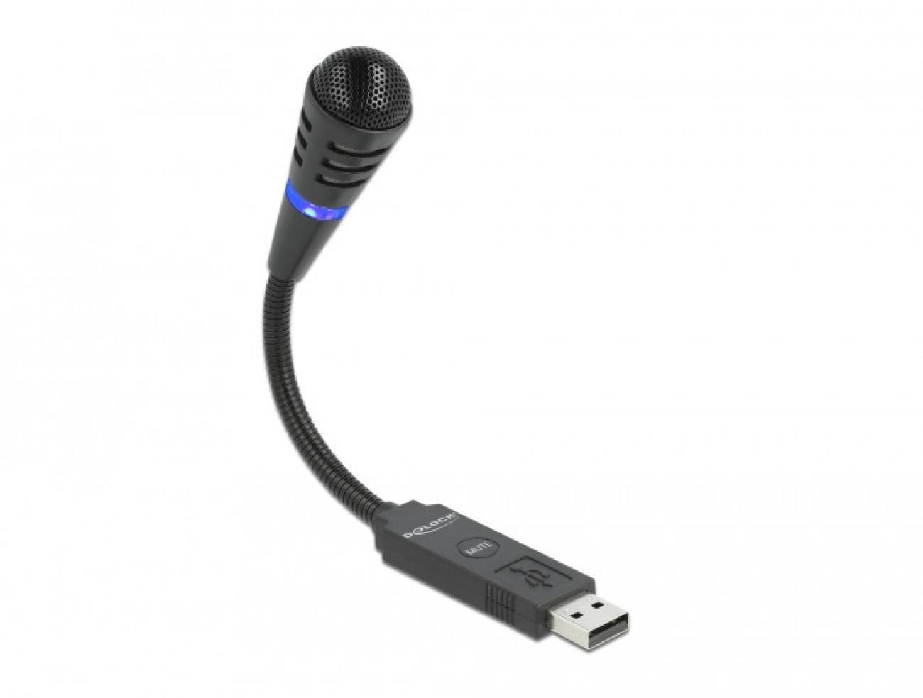 DeLOCK Microfono USB Gaming 66499 Nero Collo d'Oca con Pulsante Silenziamento