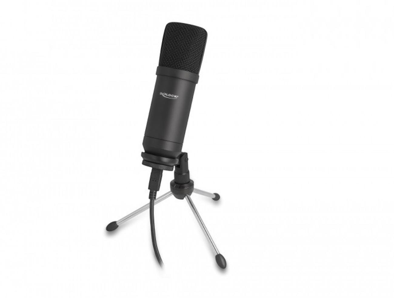 DeLOCK Microfono a condensatore USB 66882 Nero professionale 192 kHz per streaming
