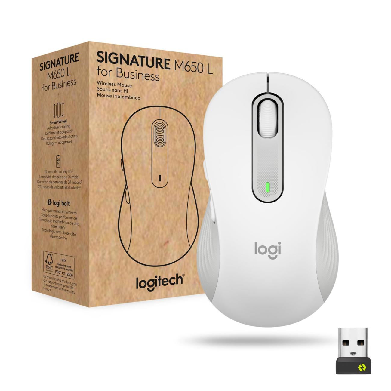 Logitech Signature M650 Mouse Wireless Bianco per Business Logi Bolt Bluetooth