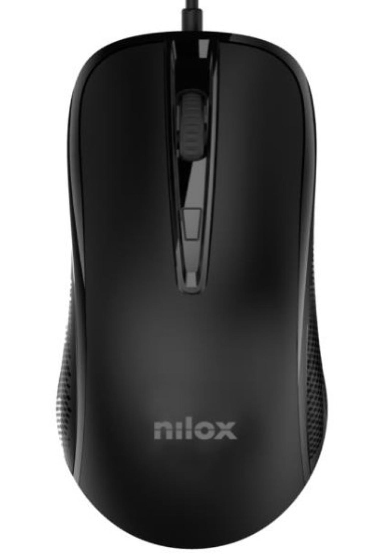 Nilox MOUSB1014 Mouse Ottico USB per Ufficio Nero 2400 DPI 4 Tasti Cavo 1,5m