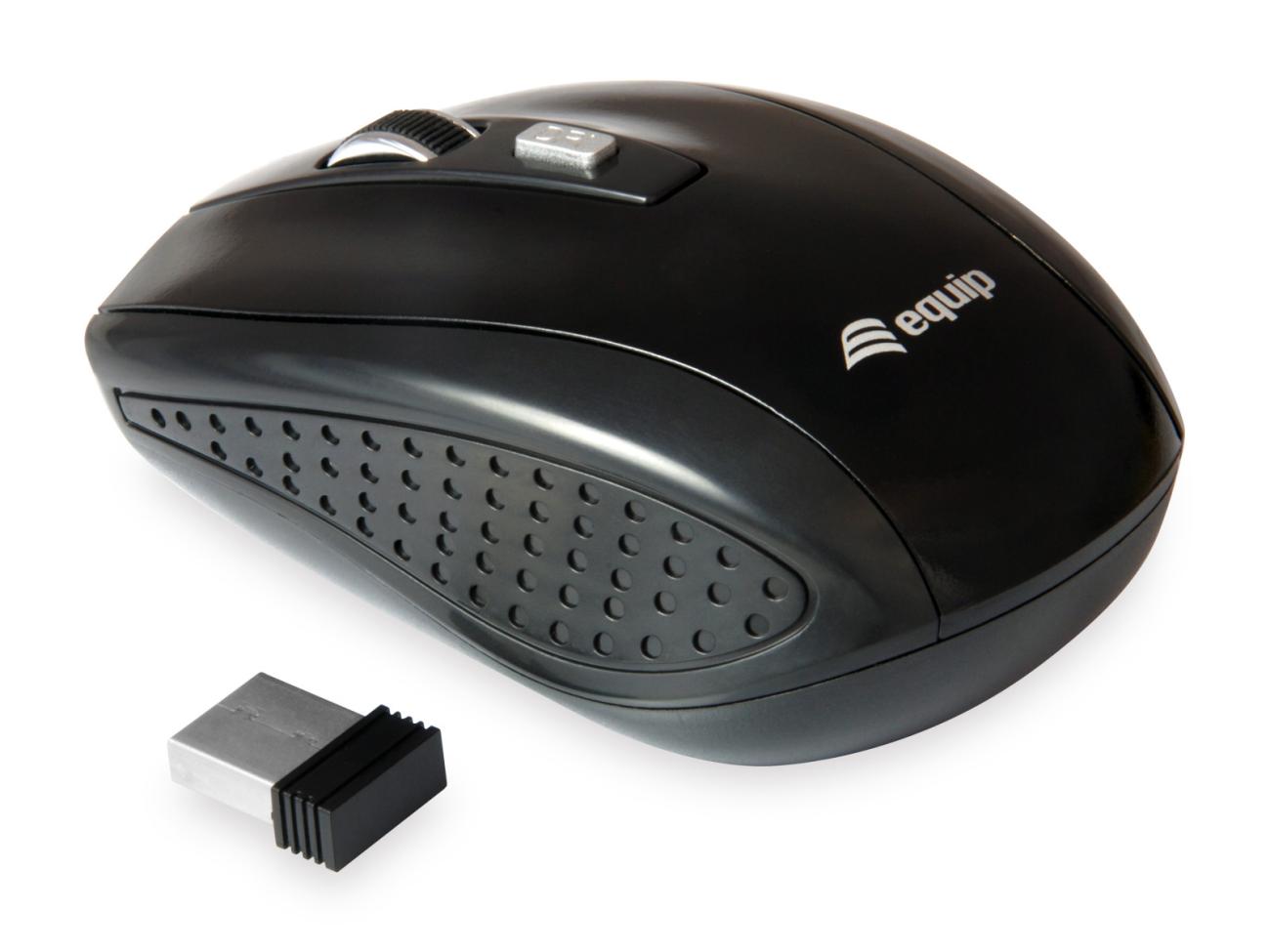 Mouse Wireless Equip Ambidestro Ottico 1600 DPI Nero per Viaggio 4 Tasti