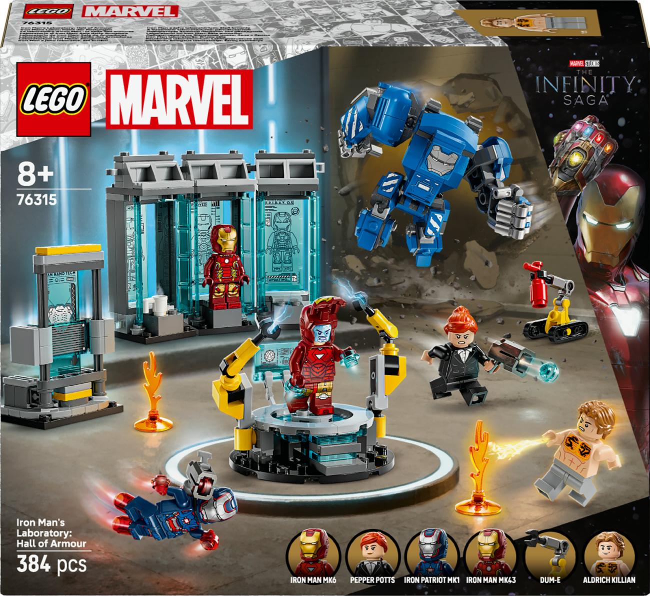 LEGO Marvel 76315 Laboratorio di Iron Man Sala delle Armature Set 384 Pezzi 8+